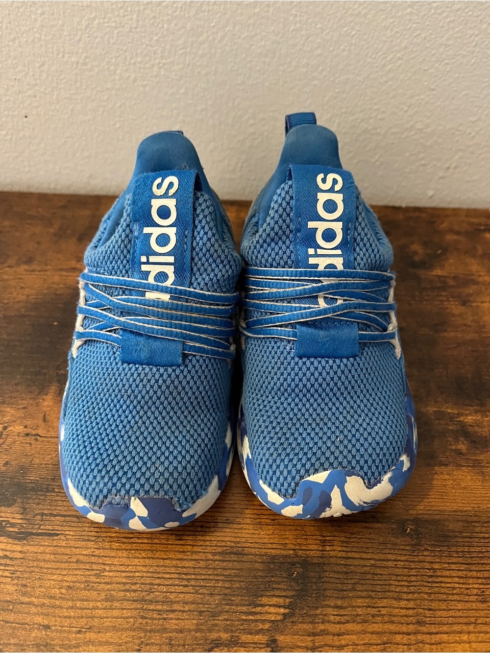 adidas Kids Blue Slip-On Mesh Sneakers with White/Blue Patterned Sole